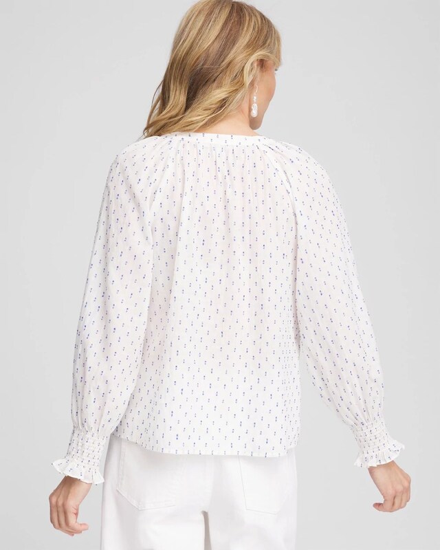 Smocked Split-neck Blouse - image 3